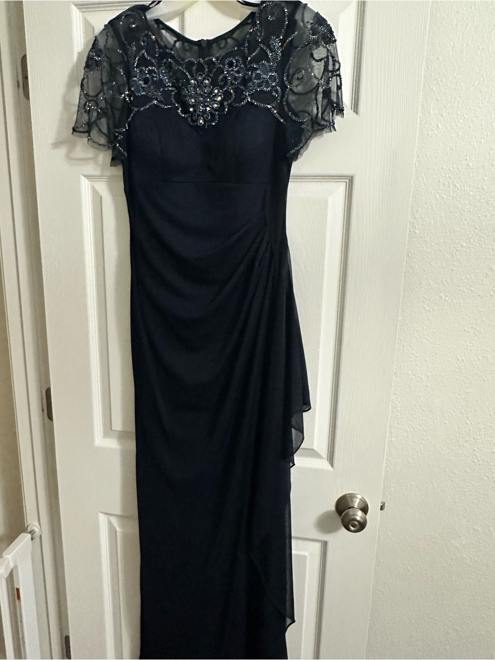 Xscape Black Beaded Capelet Maxi Dress